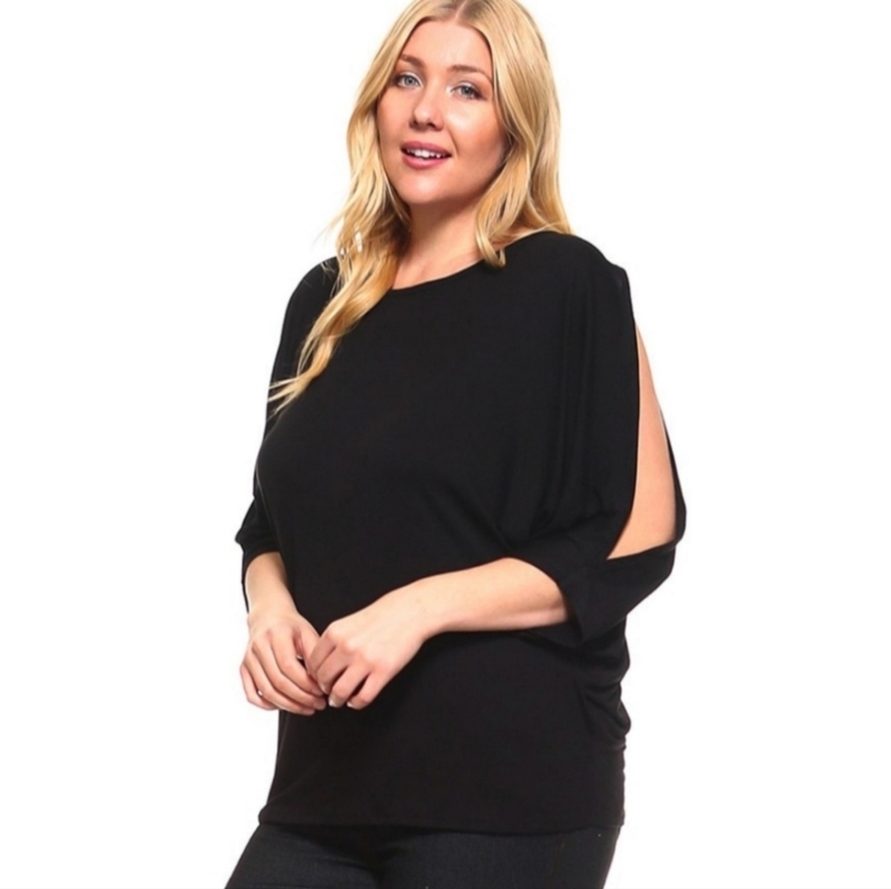 SALE Black Plus Size Split Sleeve Top